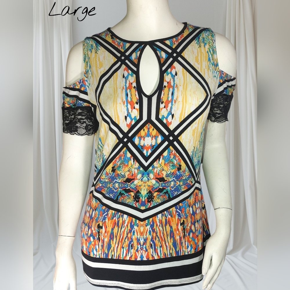 Bisou Bisou Multicolor Geometric Blouse Large